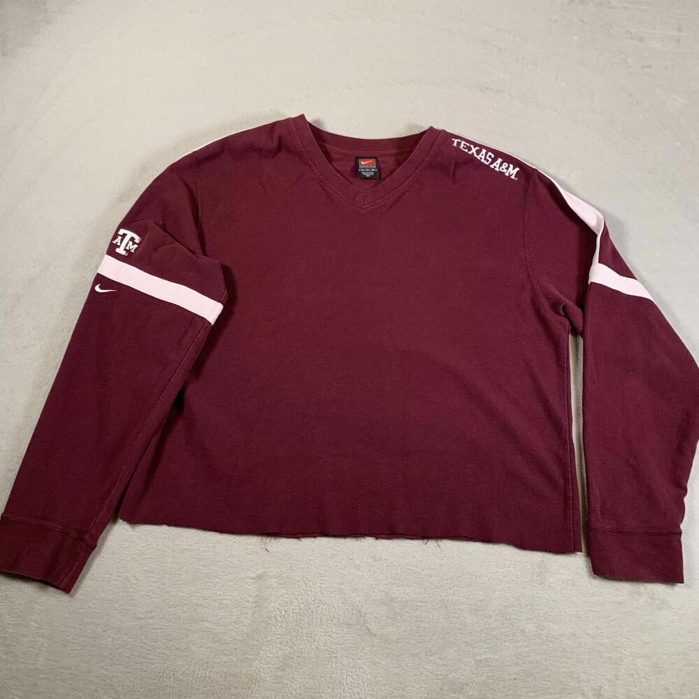 Texas A&M Aggies Sweatshirt XL Maroon 90s Semi Cropped Workout Tiny Swoosh Nike